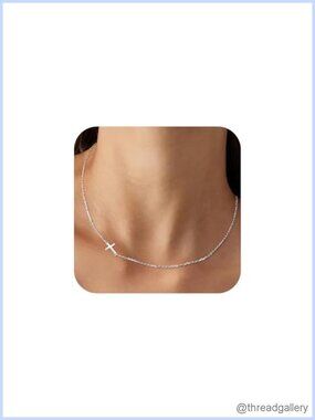 Dainty Small Cross Pendant Choker Necklace 14K Gold Plated Stainless Steel